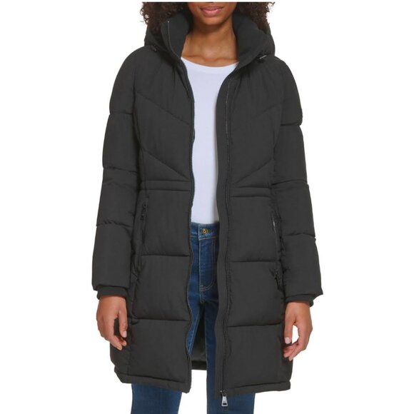 Calvin Klein Women's Long Black Puffer Jacket NEW Size XL Removable Hood - Picture 1 of 6